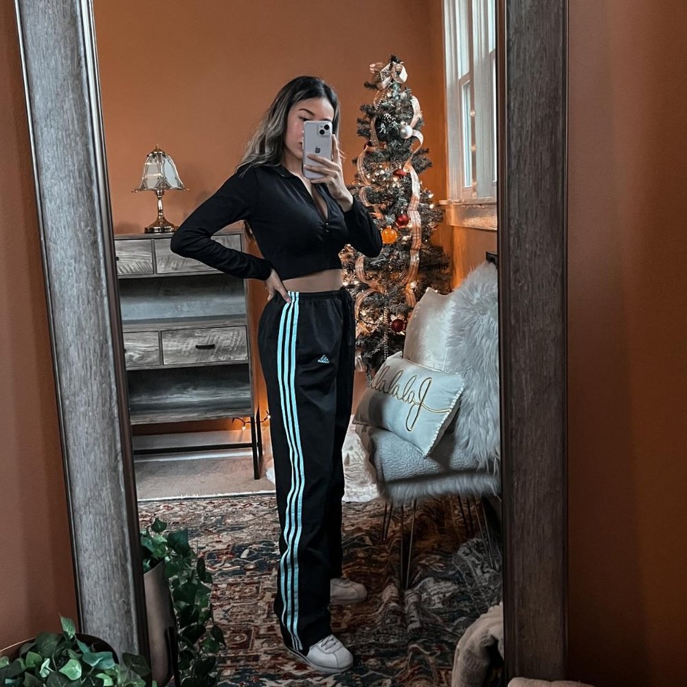 Womens Adidas black with teal 3 stripes Sweatpants